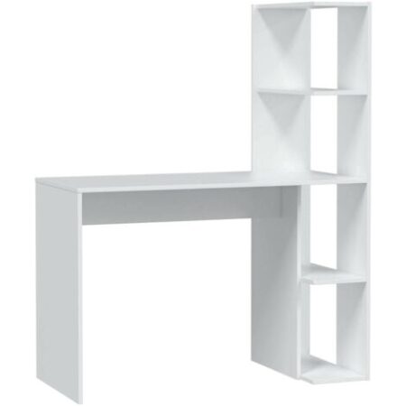 Dmora - Scrivania Abba, Scrittoio lineare con libreria, Tavolo ufficio multiuso salvaspazio, 110x52h136 cm, Bianco