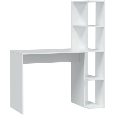 Dmora - Scrivania Abba, Scrittoio lineare con libreria, Tavolo ufficio multiuso salvaspazio, 110x52h136 cm, Bianco