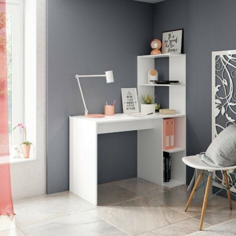 Dmora - Scrivania Abba, Scrittoio lineare con libreria, Tavolo ufficio multiuso salvaspazio, 110x52h136 cm, Bianco