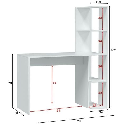 Dmora - Scrivania Abba, Scrittoio lineare con libreria, Tavolo ufficio multiuso salvaspazio, 110x52h136 cm, Bianco