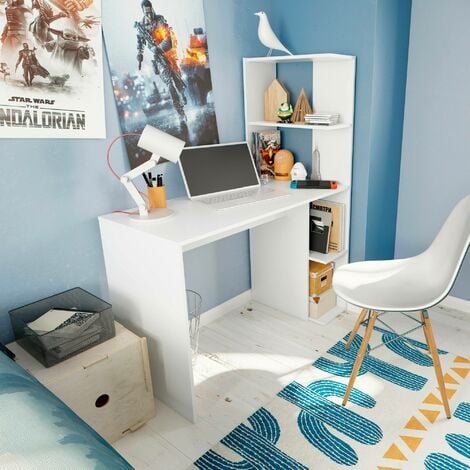 Dmora - Scrivania Abba, Scrittoio lineare con libreria, Tavolo ufficio multiuso salvaspazio, 110x52h136 cm, Bianco