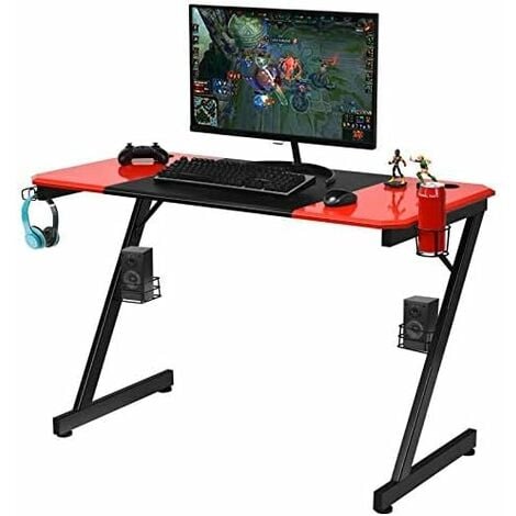 GOPLUS Scrivania Gaming con Gambe a Forma di Z, Tavolo Porta PC, con Supporti per Stereo e Cuffie, Scrivania da Ufficio e Studio,120,5x60,5x76,5 cm