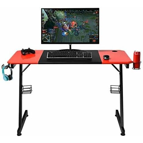GOPLUS Scrivania Gaming con Gambe a Forma di Z, Tavolo Porta PC, con Supporti per Stereo e Cuffie, Scrivania da Ufficio e Studio,120,5x60,5x76,5 cm