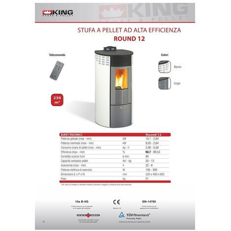 Stufa pellet king 12 kw 10,1 round bianco made in italy - King