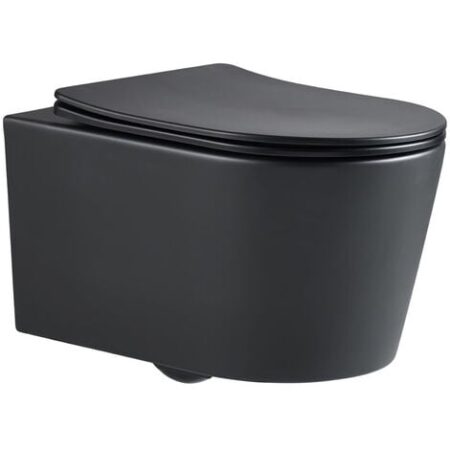 Swiss Aqua Technologies Toilette sospesa senza brida con fissaggi invisibili + sportello anticaduta, nero opaco (BlackSATrimless)