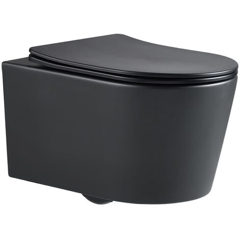 Swiss Aqua Technologies Toilette sospesa senza brida con fissaggi invisibili + sportello anticaduta, nero opaco (BlackSATrimless)