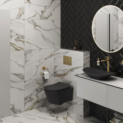 Swiss Aqua Technologies Toilette sospesa senza brida con fissaggi invisibili + sportello anticaduta, nero opaco (BlackSATrimless)