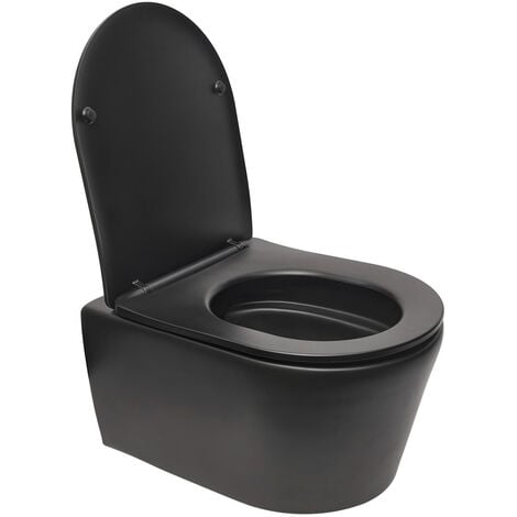 Swiss Aqua Technologies Toilette sospesa senza brida con fissaggi invisibili + sportello anticaduta, nero opaco (BlackSATrimless)