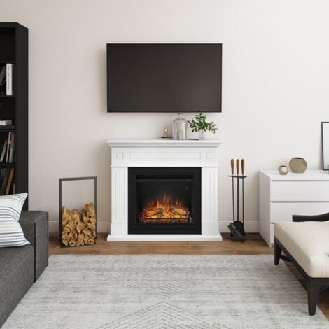 Tagu Larsen Camino Elettrico Fiamma Led Cornice in Legno Bianco