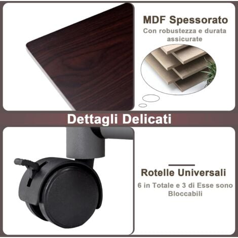COSTWAY Scrivania Salvaspazio con 3 Cassetti e Ruote Bloccabili, Scrivania Porta PC Pieghevole con Struttura in Metallo per Studio e Ufficio, 105 x 50 x 75 cm, Portata 100 kg (Marrone)
