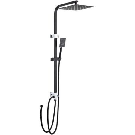 Auralum Colonna Doccia senza Miscelatore in Acciaio Inox Nera, Set Doccia a Pioggia con Soffione e Doccetta a Mano (25 ×25cm Quadrato)