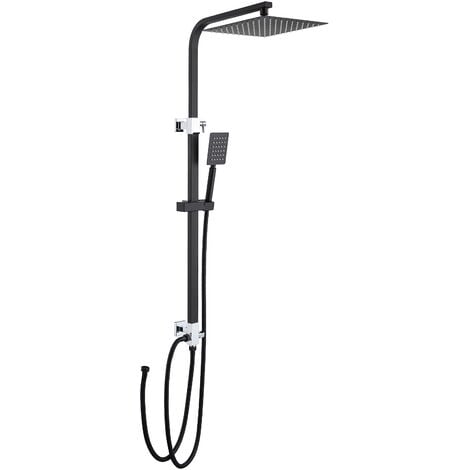 Auralum Colonna Doccia senza Miscelatore in Acciaio Inox Nera, Set Doccia a Pioggia con Soffione e Doccetta a Mano (25 ×25cm Quadrato)