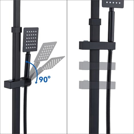 Auralum Colonna Doccia senza Miscelatore in Acciaio Inox Nera, Set Doccia a Pioggia con Soffione e Doccetta a Mano (25 ×25cm Quadrato)