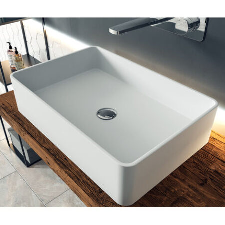 Lavabo da appoggio PB2012 in fusione minerale - 60 x 40 x 15 cm - Bianco opaco