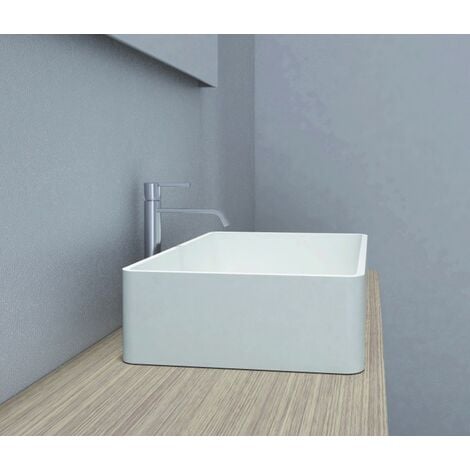 Lavabo da appoggio PB2012 in fusione minerale - 60 x 40 x 15 cm - Bianco opaco