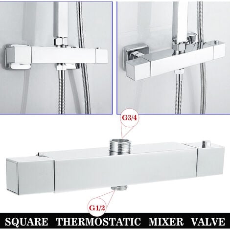 Colonna Doccia, OCEAN ITALY, Saliscendi Doccia con Miscelatore Termostatico, Fissaggio Regolabile 14-16cm, Set Doccia con Soffione e Doccetta Quadrati per Box Doccia