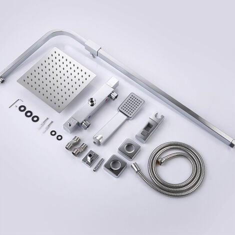 Colonna Doccia, OCEAN ITALY, Saliscendi Doccia con Miscelatore Termostatico, Fissaggio Regolabile 14-16cm, Set Doccia con Soffione e Doccetta Quadrati per Box Doccia