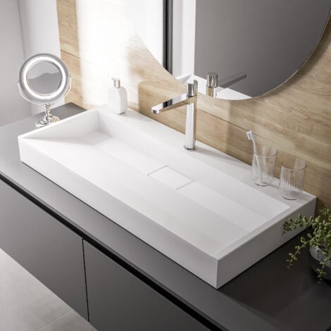 Lavabo sospeso o da appoggio in marmo artificiale BS6001 - bianco lucido - larghezza selezionabile	50cm - con preforatura