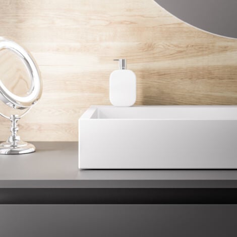 Lavabo sospeso o da appoggio in marmo artificiale BS6001 - bianco lucido - larghezza selezionabile	50cm - con preforatura