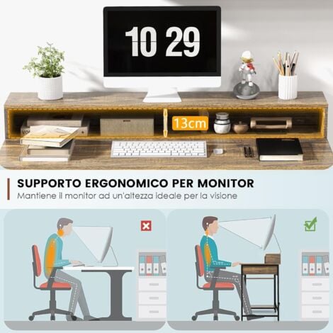 COSTWAY Scrivania con Cassetti, Supporto per Monitor e Ripiani Aperti, Scrivania Salvaspazio per Computer con Struttura in Metallo, Scrittoio per Studio e Ufficio, 120 x 56 x 90,5 cm, Marrone