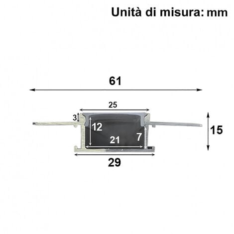 Profilo Alluminio a incasso larghezza 2cm per Striscia led BARRA-16-2M