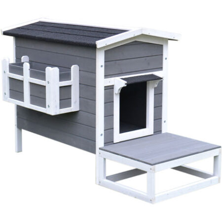 PawHut Cuccia per Gatti Rialzata con Balconcino e Tetto Impermeabile