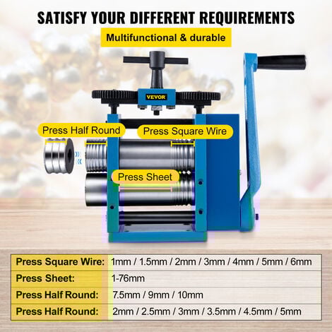 VEVOR Macchina Combinata Manuale per Laminatoio,  Rotolo di Foglio Liscio 75 mm Macchina Combinata Manuale in Materiale Acciaio per Gioiellerie per Laminatoio