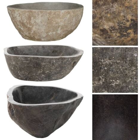 Lavabo da appoggio - Lavandino Bagno Vasca Lavatoio in Pietra di Fiume Ovale 37-46 cm KWI7200 BonneVie