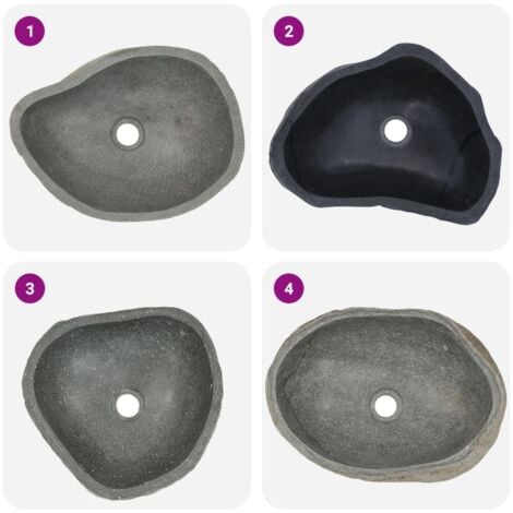 Lavabo da appoggio - Lavandino Bagno Vasca Lavatoio in Pietra di Fiume Ovale 37-46 cm KWI7200 BonneVie