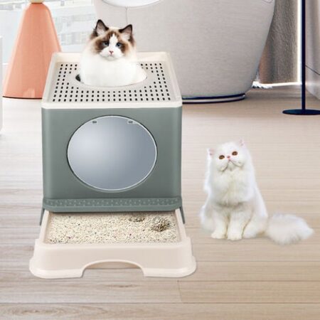 Haloyo Lettiera gatto chiusa con coperchio, con paletta in plastica per animali domestici,48 x 39 x 34 cm,grigio