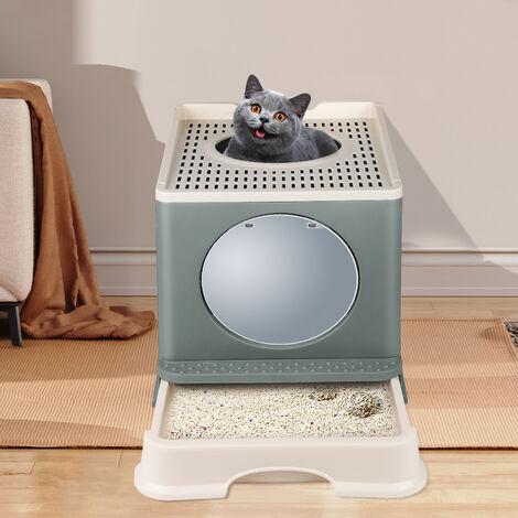 Haloyo Lettiera gatto chiusa con coperchio, con paletta in plastica per animali domestici,48 x 39 x 34 cm,grigio
