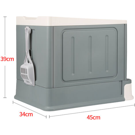 Haloyo Lettiera gatto chiusa con coperchio, con paletta in plastica per animali domestici,48 x 39 x 34 cm,grigio