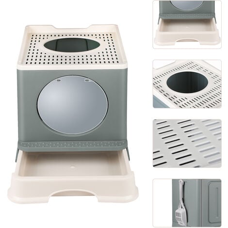 Haloyo Lettiera gatto chiusa con coperchio, con paletta in plastica per animali domestici,48 x 39 x 34 cm,grigio