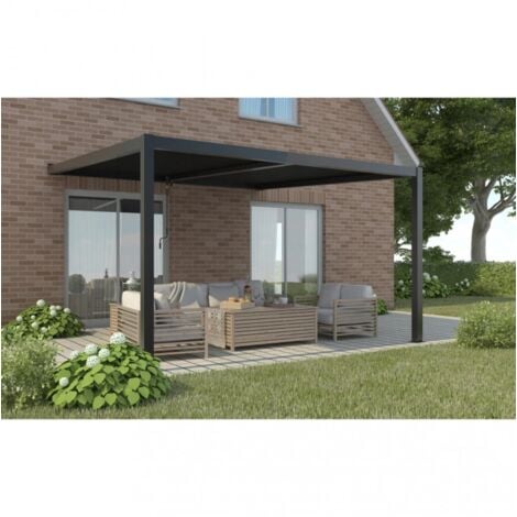 gazebo pergola bioclimatica da esterno addossata elica garden antracite in alluminio - 3x4 m