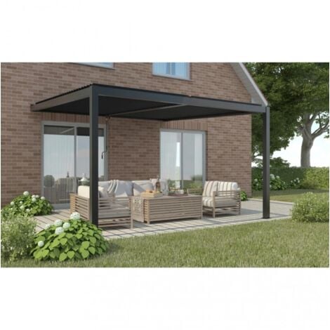 gazebo pergola bioclimatica da esterno addossata elica garden antracite in alluminio - 3x4 m