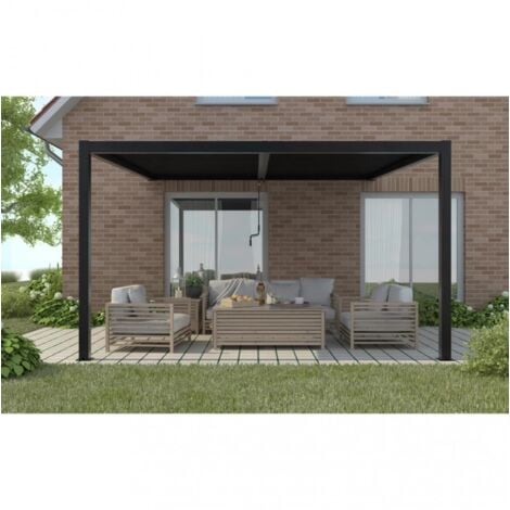 gazebo pergola bioclimatica da esterno addossata elica garden antracite in alluminio - 3x4 m