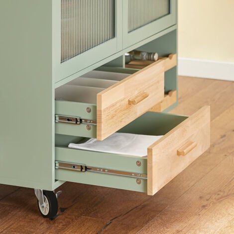 Carrello Cucina Con 2 Ante In Vetro Mobile Cucina Credenza Con Ruote 109x38x92cm Verde FKW114-GR SoBuy