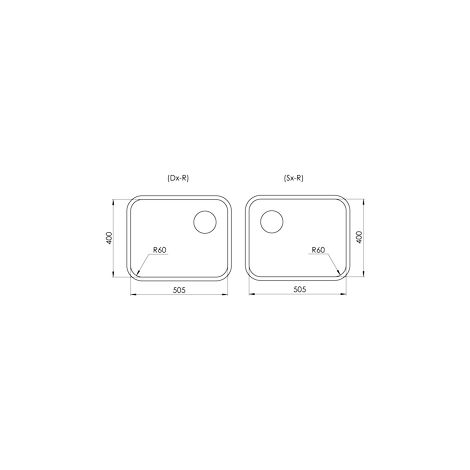 Lavello CINZIA SOTTOTOP 50X40 SX R60  1 vasca ACCIAIO INOX