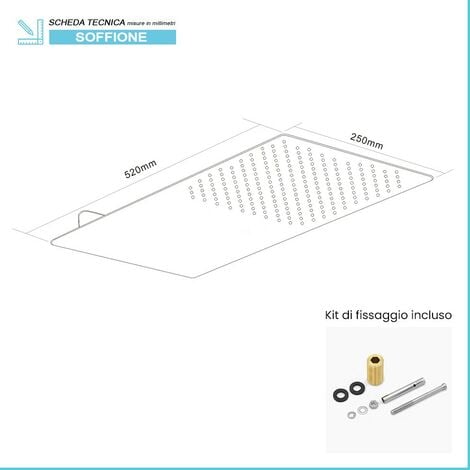 Soffione doccia a sbalzo slim 25x52 cm cromato in acciaio inox