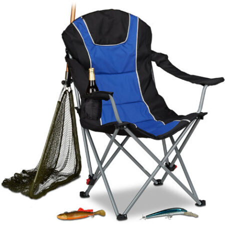 Relaxdays Sedia da campeggio, pesca pieghevole schienale imbottito regolabile richiudibile HxLP: 108x90x72 cm blu nero