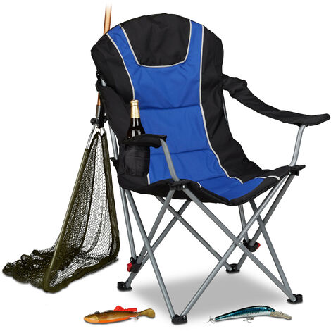 Relaxdays Sedia da campeggio, pesca pieghevole schienale imbottito regolabile richiudibile HxLP: 108x90x72 cm blu nero