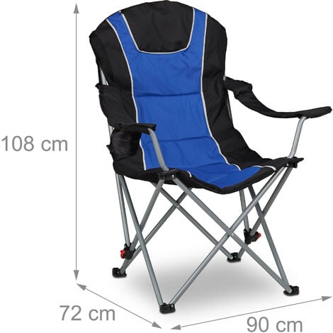Relaxdays Sedia da campeggio, pesca pieghevole schienale imbottito regolabile richiudibile HxLP: 108x90x72 cm blu nero