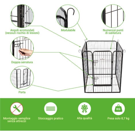 Recinto per cani, cuccioli e conigli GARDEO80x100x4, 4 pannelli 80X100cm, 0,64M2, modulabile, per interni ed esterni, pieghevole, garanzia 5 anni, Paitsy