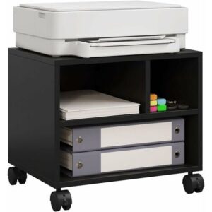 WOLTU Carrello Porta Stampante. 3 Scomparti Aperti. per Ufficio. Mobiletto con Ruote. 40x30x35cm Nero