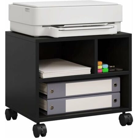 WOLTU Carrello Porta Stampante. 3 Scomparti Aperti. per Ufficio. Mobiletto con Ruote. 40x30x35cm Nero