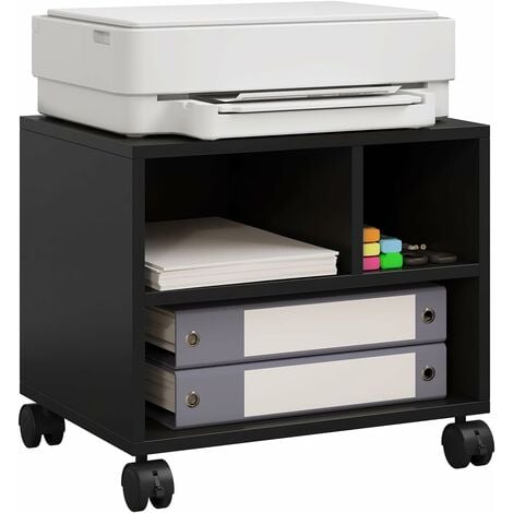 WOLTU Carrello Porta Stampante. 3 Scomparti Aperti. per Ufficio. Mobiletto con Ruote. 40x30x35cm Nero