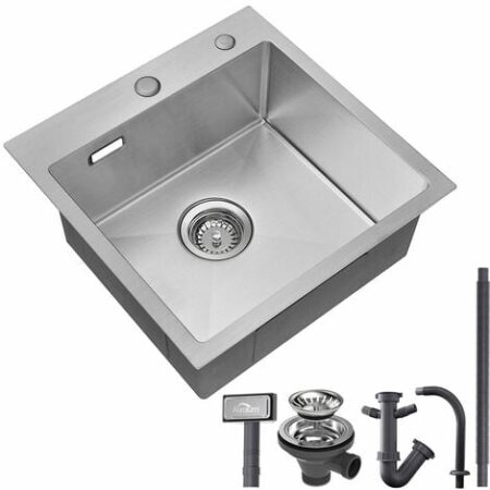 Auralum Lavello da Cucina in Acciaio Inox 45x45cm Lavandino Incasso Vasca Singola, Lavello Quadrato da Appoggio o Filotop, con Sifone e Set di Drenaggio