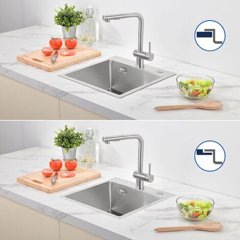 Auralum Lavello da Cucina in Acciaio Inox 45x45cm Lavandino Incasso Vasca Singola, Lavello Quadrato da Appoggio o Filotop, con Sifone e Set di Drenaggio