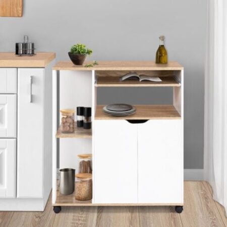 Carrello da cucina legno bianco e ante di faggio L.76 cm COSI