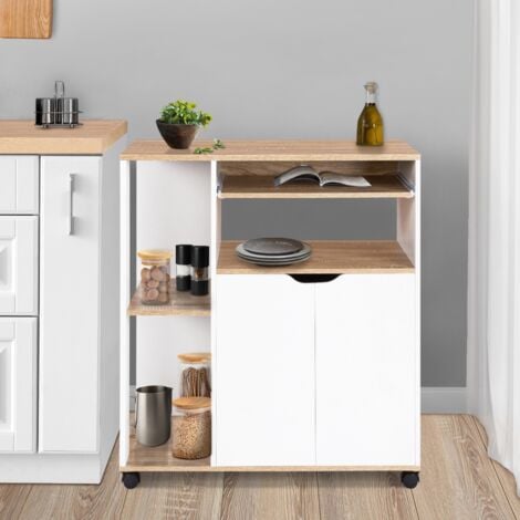 Carrello da cucina legno bianco e ante di faggio L.76 cm COSI